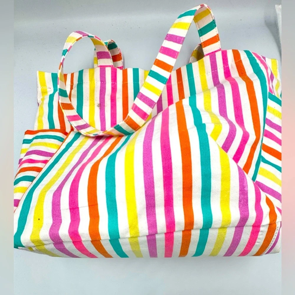 Cat and Jack Colorful Striped Canvas Tote Bag With Side Pockets - Picture 3 of 7